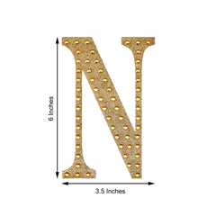 Decorative Rhinestone Alphabet "N" Letter Stickers, Glitter Adhesive Craft Letters Gold DIY Sparkle Embellishments 6"