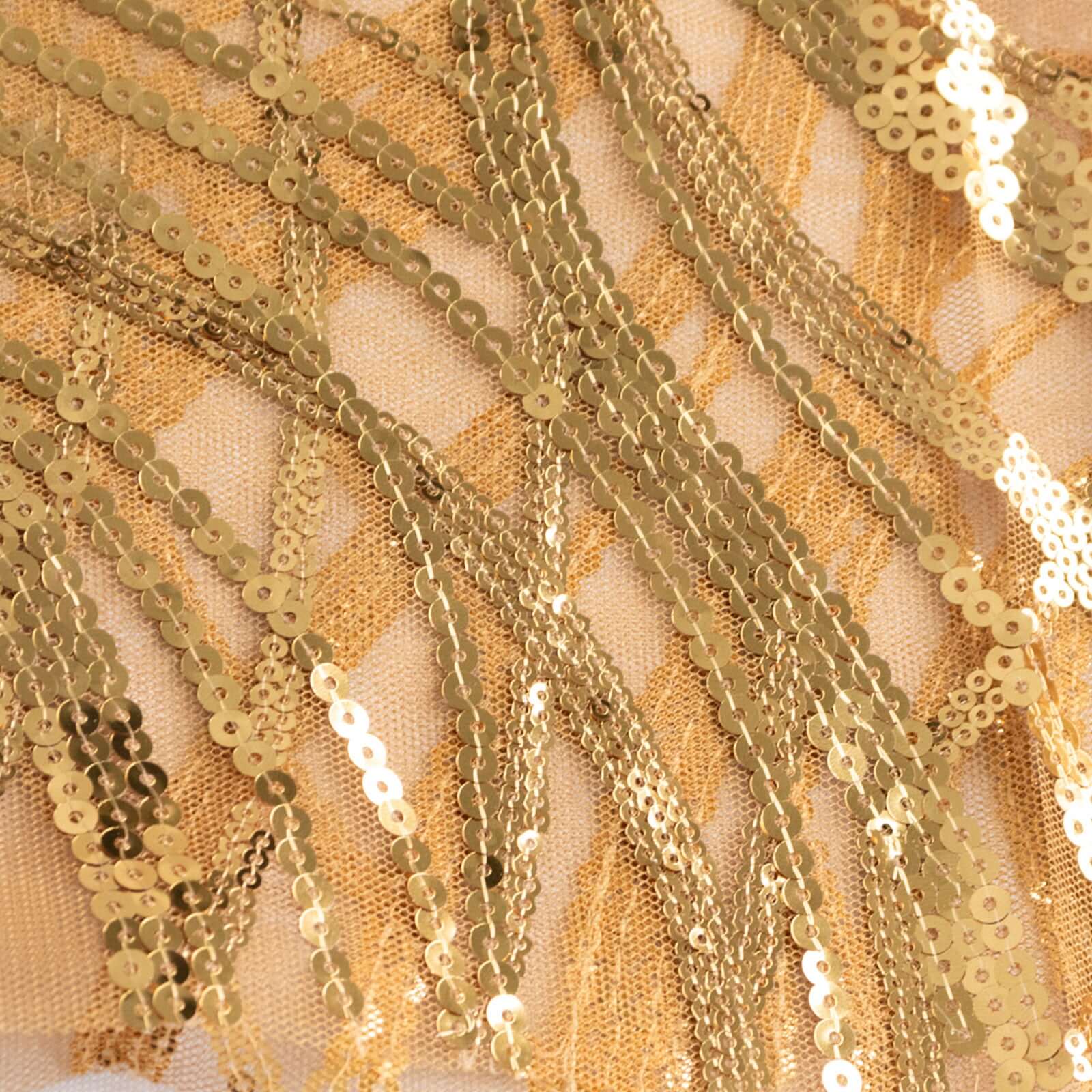 5 Pack Chair Sash Bands with Wave Embroidered Sequins Gold - Gleaming Accent for Weddings & Banquets