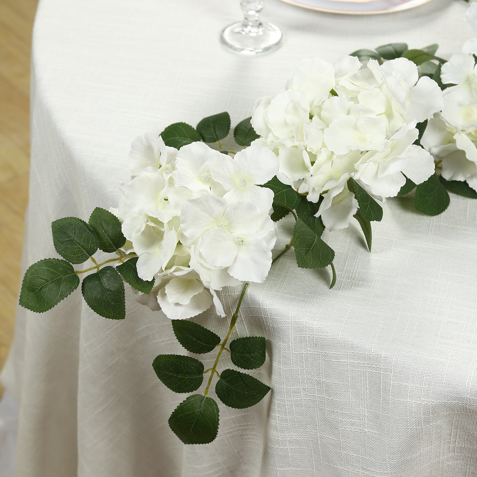 2-Pack Ivory Artificial Hydrangea Garland 5.5ft – Artificial Silk Floral Vine with Green Leaves