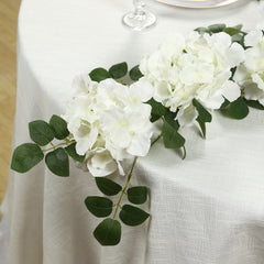 2-Pack Ivory Artificial Hydrangea Garland 5.5ft – Artificial Silk Floral Vine with Green Leaves