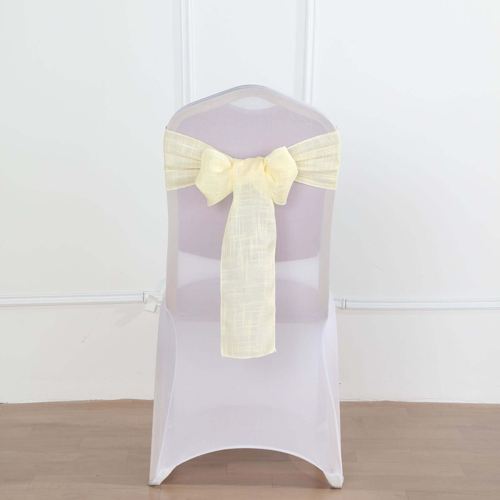 5 Pack Linen Chair Sashes 6"x108" Slubby Textured Ivory - Durable Wrinkle-Resistant Decor
