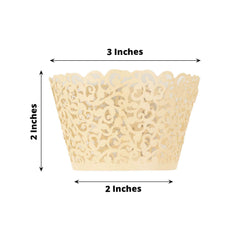 25-Pack Paper Cupcake Wrappers Lace Laser Cut Design Ivory - Muffin Baking Cup Trays for Events