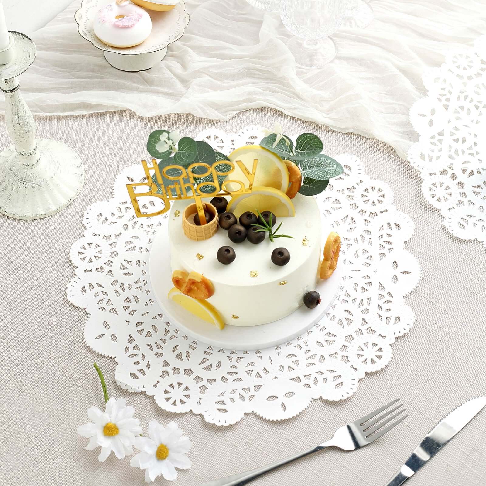 100 Pcs Paper 14" Round Placemats in White - Food Grade Lace Paper Doilies for Dessert Display & Table Decor