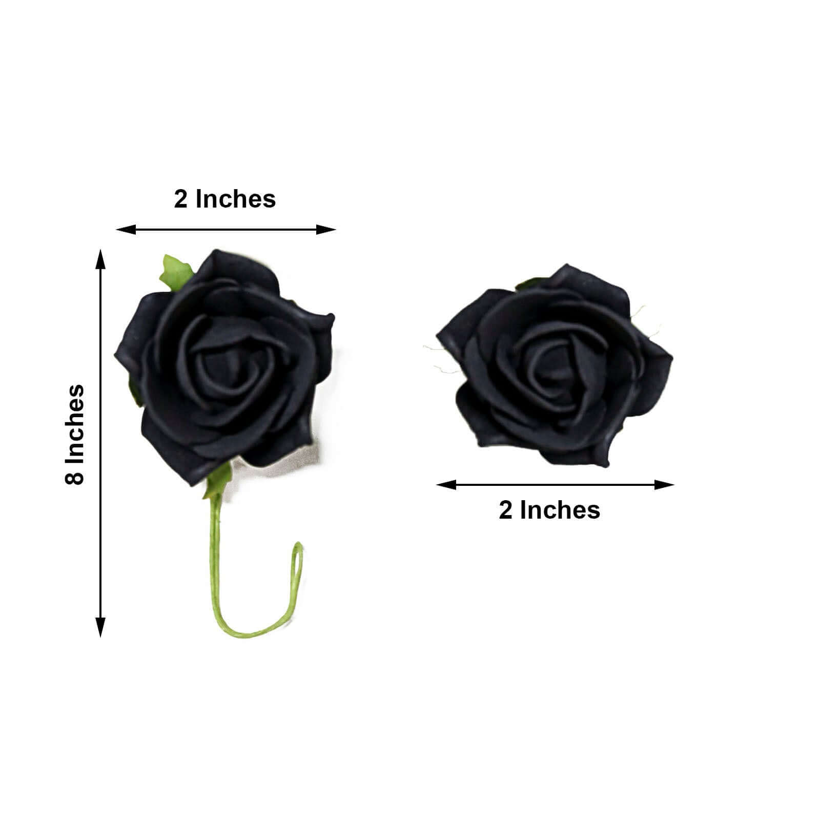 24 Roses 2" Black Artificial Foam Flowers With Stem Wire and Leaves