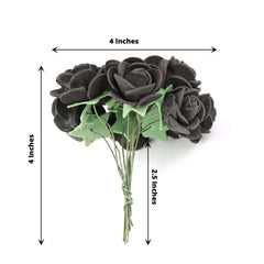 48 Roses 1" Black Real Touch Artificial DIY Foam Rose Flowers With Stem, Craft Rose Buds