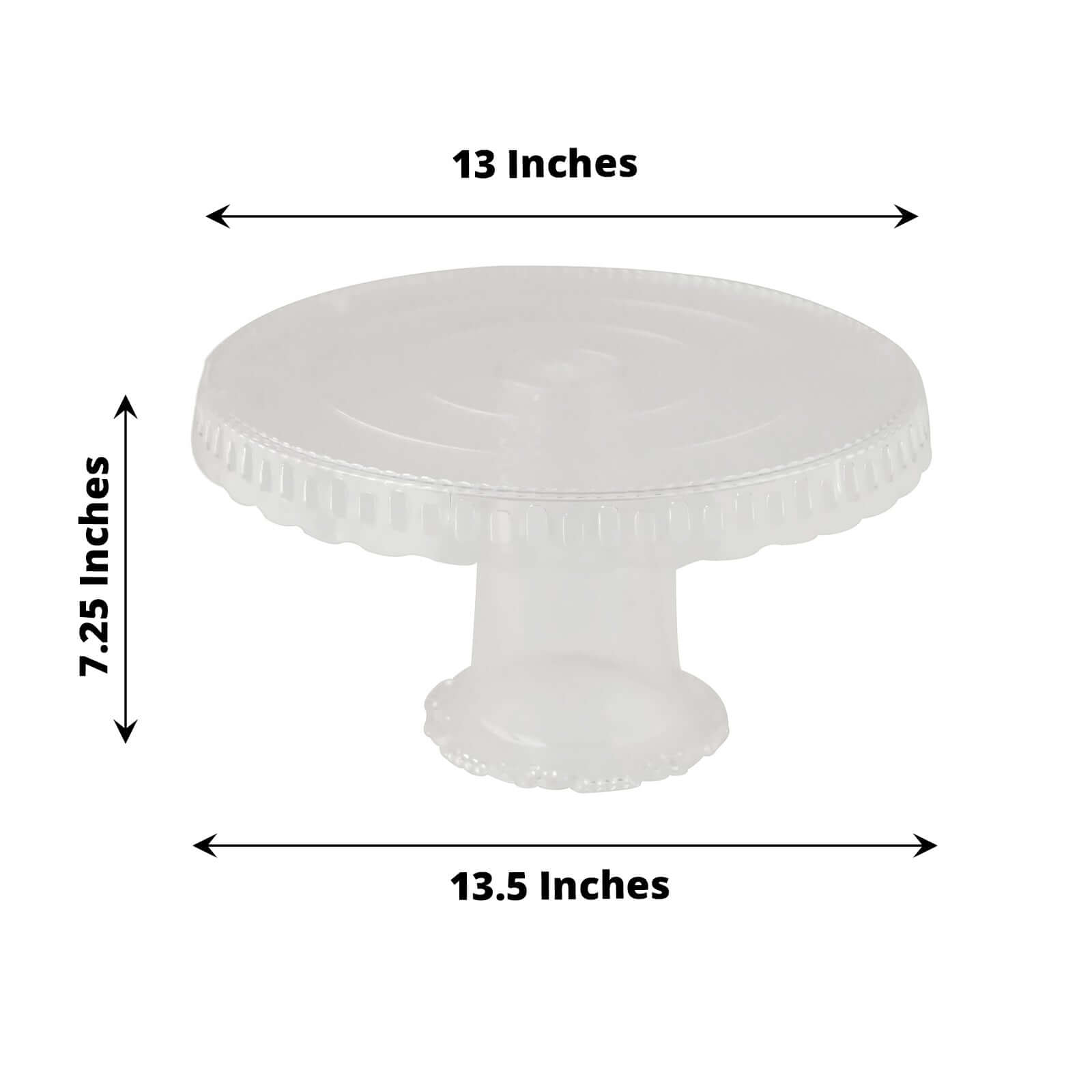 4-Pack Plastic Round Pedestal Cake Stands Clear - Reusable Cupcake Pastry Display Risers with Hollow Ribbon Trim Edges for Stylish Dessert Presentation 13"