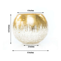 Glass Flower Vase Gold Foiled Crackle Bubble - Stylish Centerpiece for Events 4.5"