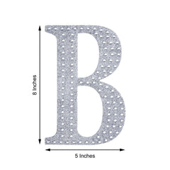 Decorative Rhinestone Alphabet "B" Letter Stickers, Glitter Adhesive Craft Letters Silver DIY Sparkle Embellishments 8"