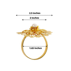 4 Pack 2" Elegant Gold Metal Pearl Floral Serviette Napkin Rings, Daffodil Flower Buckle Napkin Holders