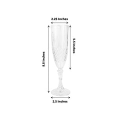 6-Pack Plastic Wedding Toast Flutes Clear Transparent Crystal Cut Style - Reusable Champagne Glasses 8oz