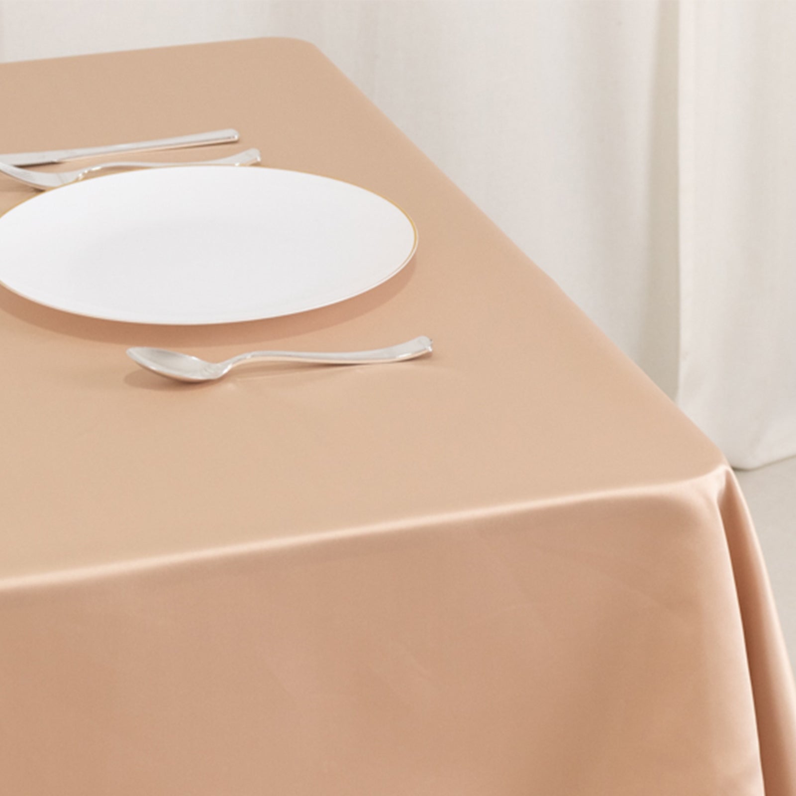 Lamour Satin 54"x54" Table Overlay Square Tablecloth Nude - Durable & Silk-Like Table Cover