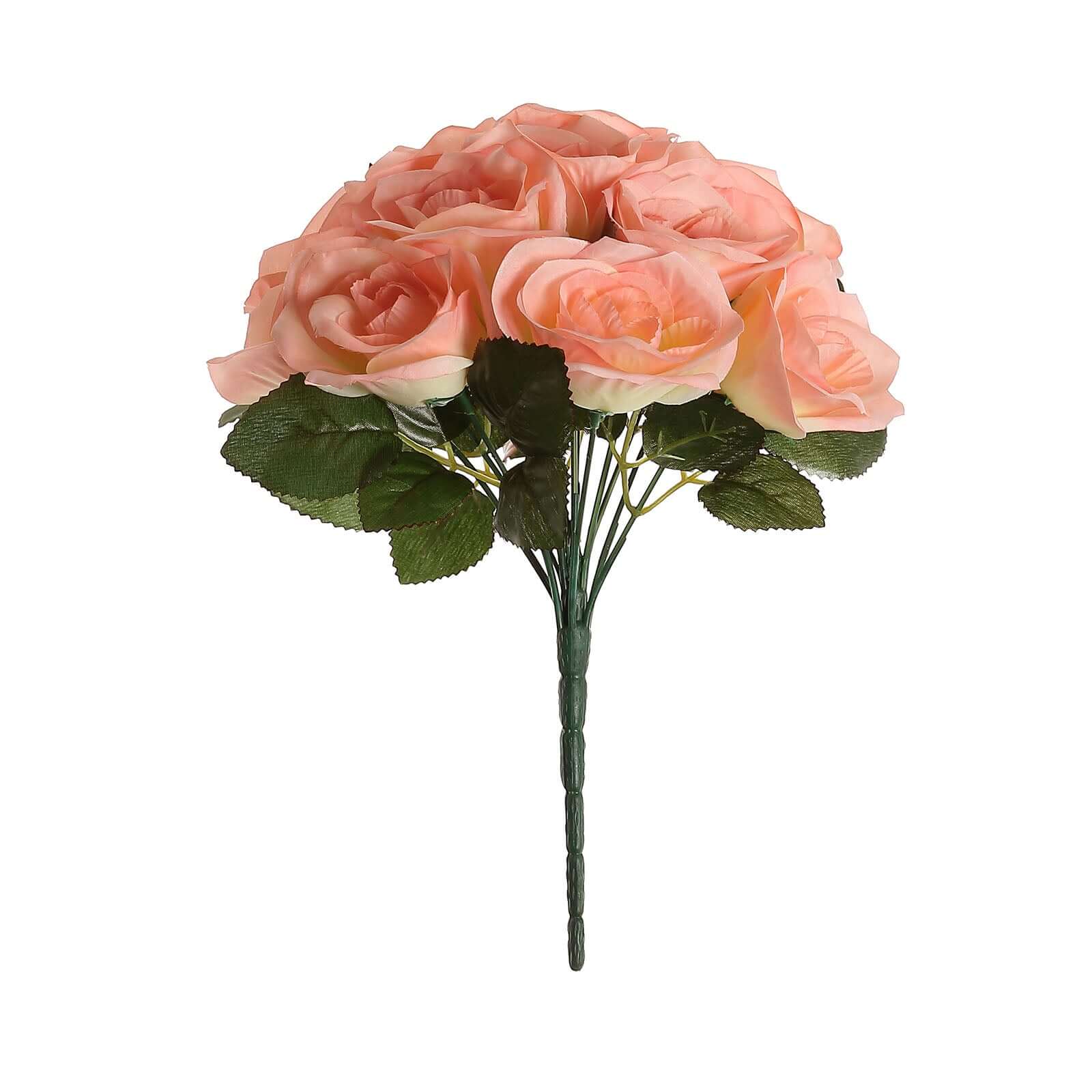 12" Peach Artificial Velvet-Like Fabric Rose Flower Bouquet Bush