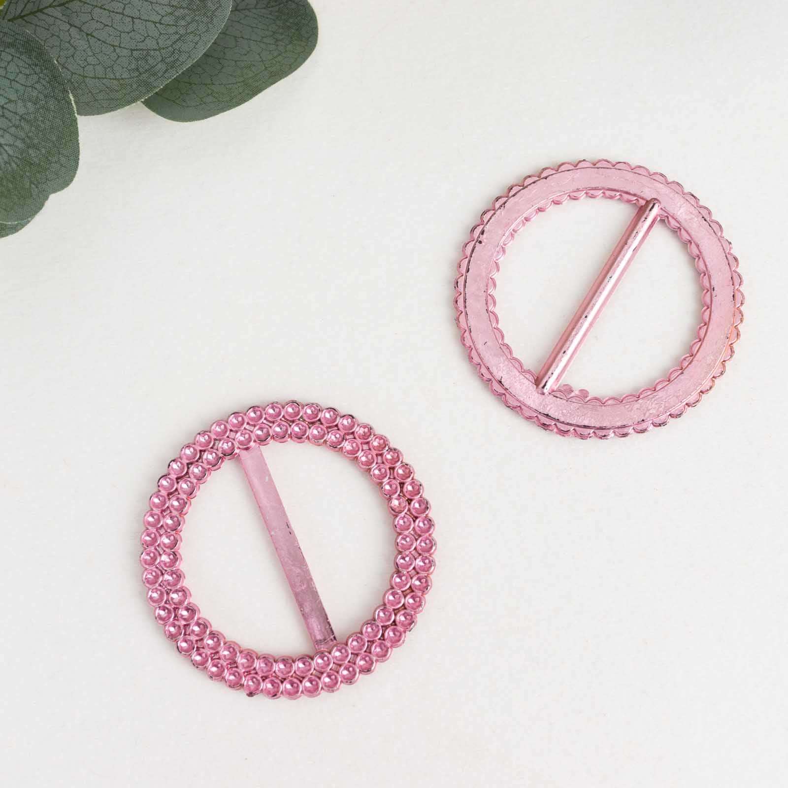 20 Pack Diamond Round Chair Sash Band Buckle Pins Pink - Timeless Rhinestone Napkin Rings 2.5"