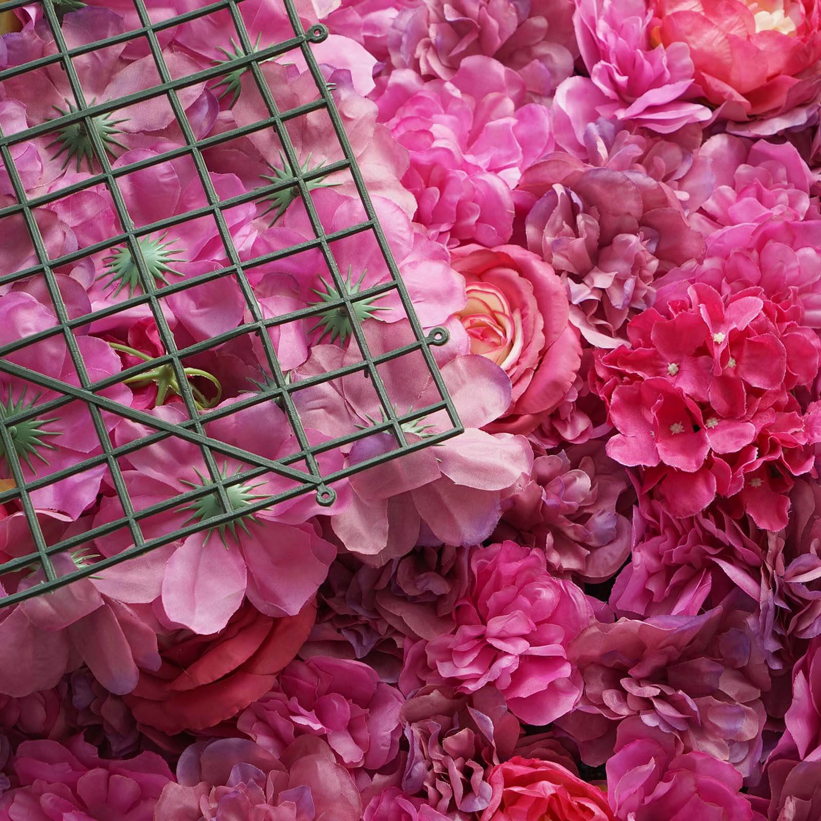 13 Sq ft. Violet Purple UV Protected Assorted Flower Wall Mat Backdrop - 4 Artificial Panels