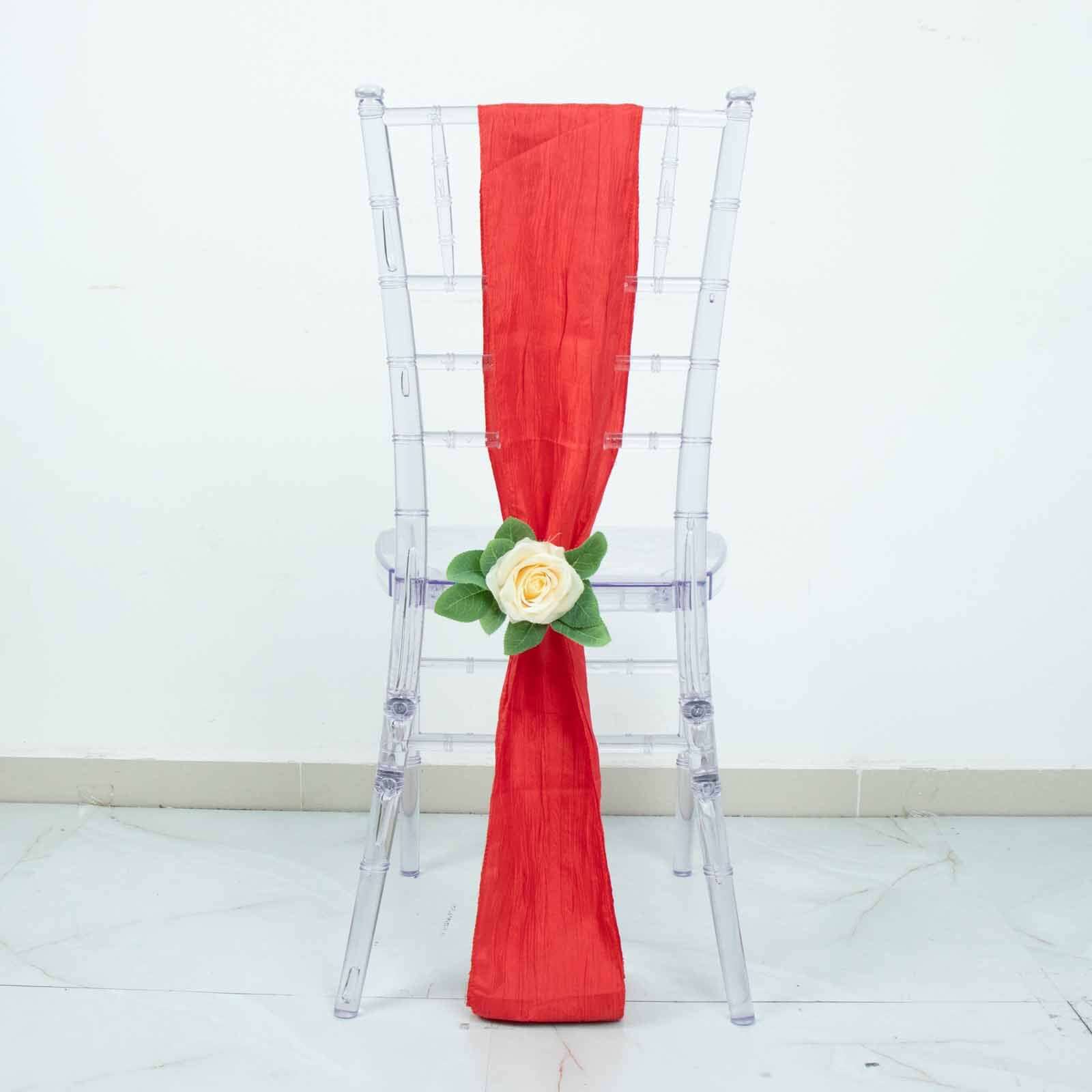 5 Pack Taffeta 6"x106" Chair Sashes Red Accordion Crinkle Texture - Stylish Decor for Weddings & Gatherings