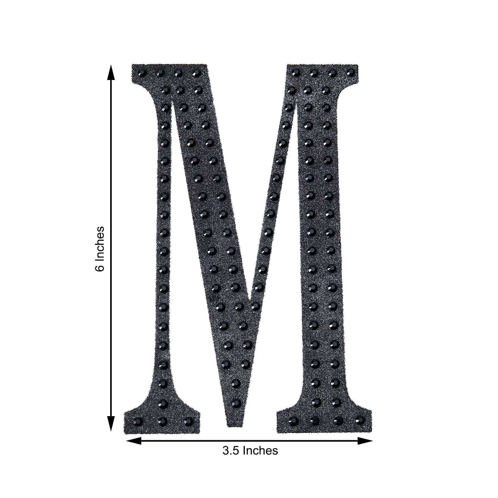 Decorative Rhinestone Alphabet "M" Letter Stickers, Glitter Adhesive Craft Letters Black DIY Sparkle Embellishments 6"