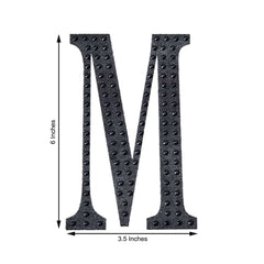 Decorative Rhinestone Alphabet "M" Letter Stickers, Glitter Adhesive Craft Letters Black DIY Sparkle Embellishments 6"