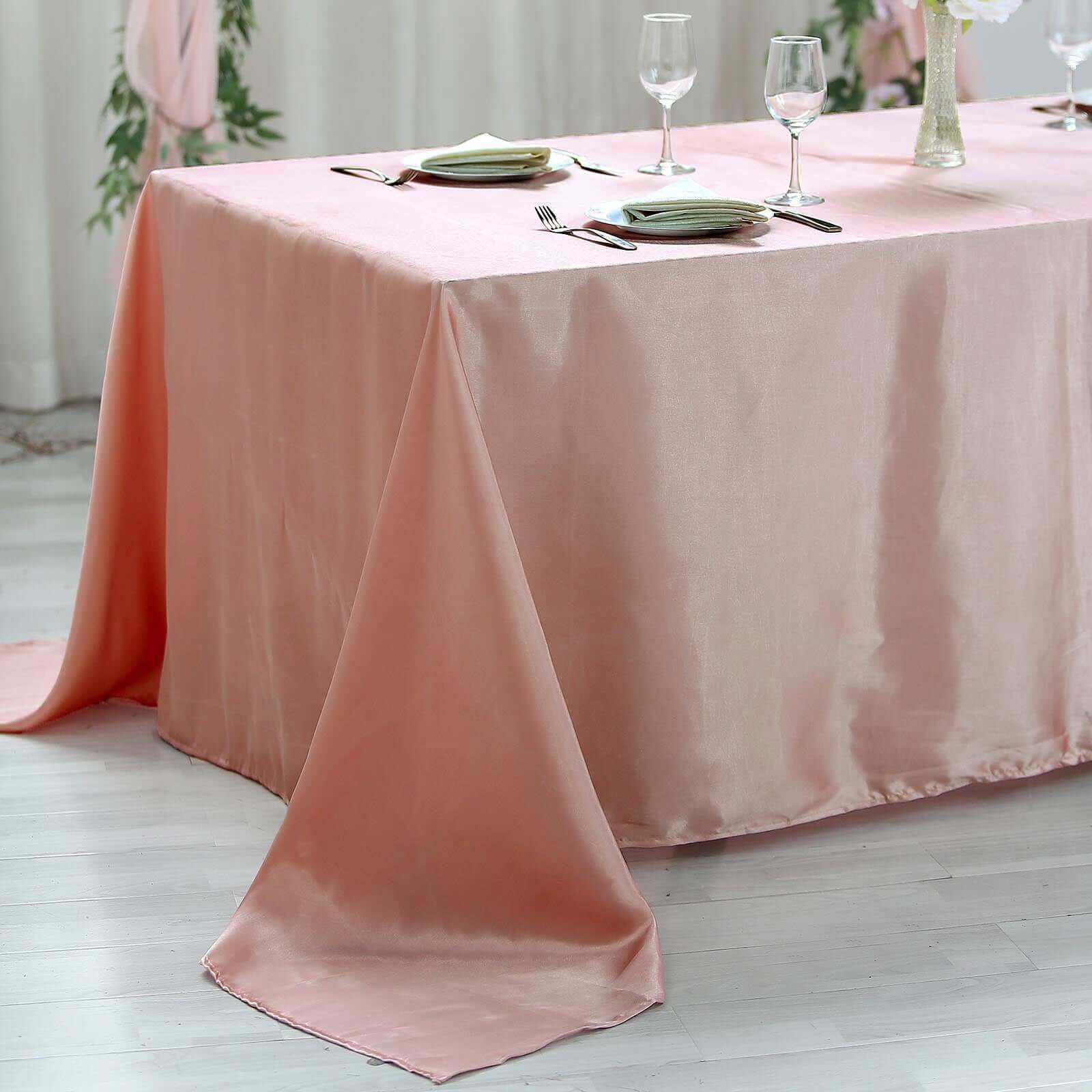 Satin Rectangular 90"x156" Tablecloth Dusty Rose - Seamless Table Cover