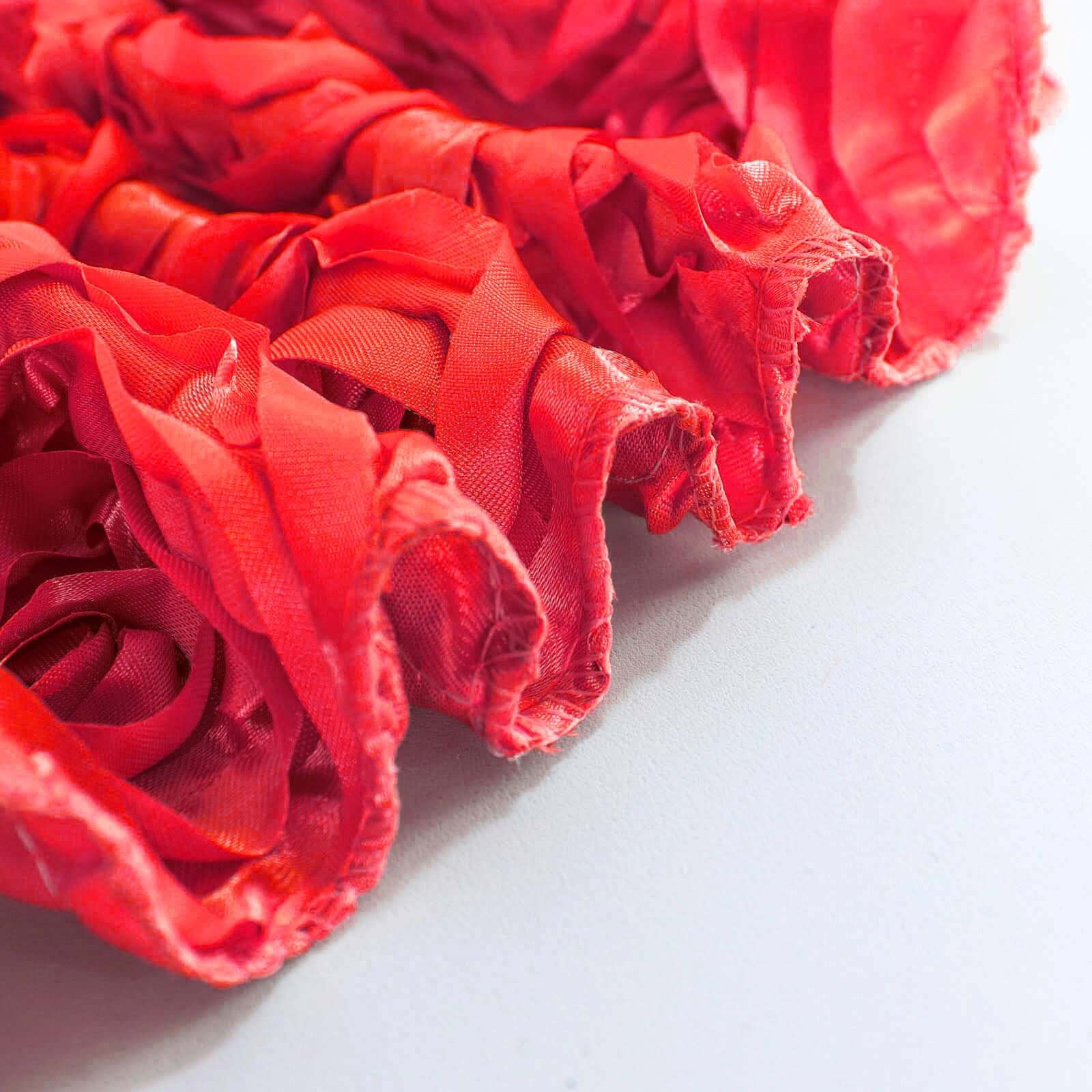 Satin 120" Round Tablecloth Red - Grandiose 3D Rosette with Seamless Finish Table Cover