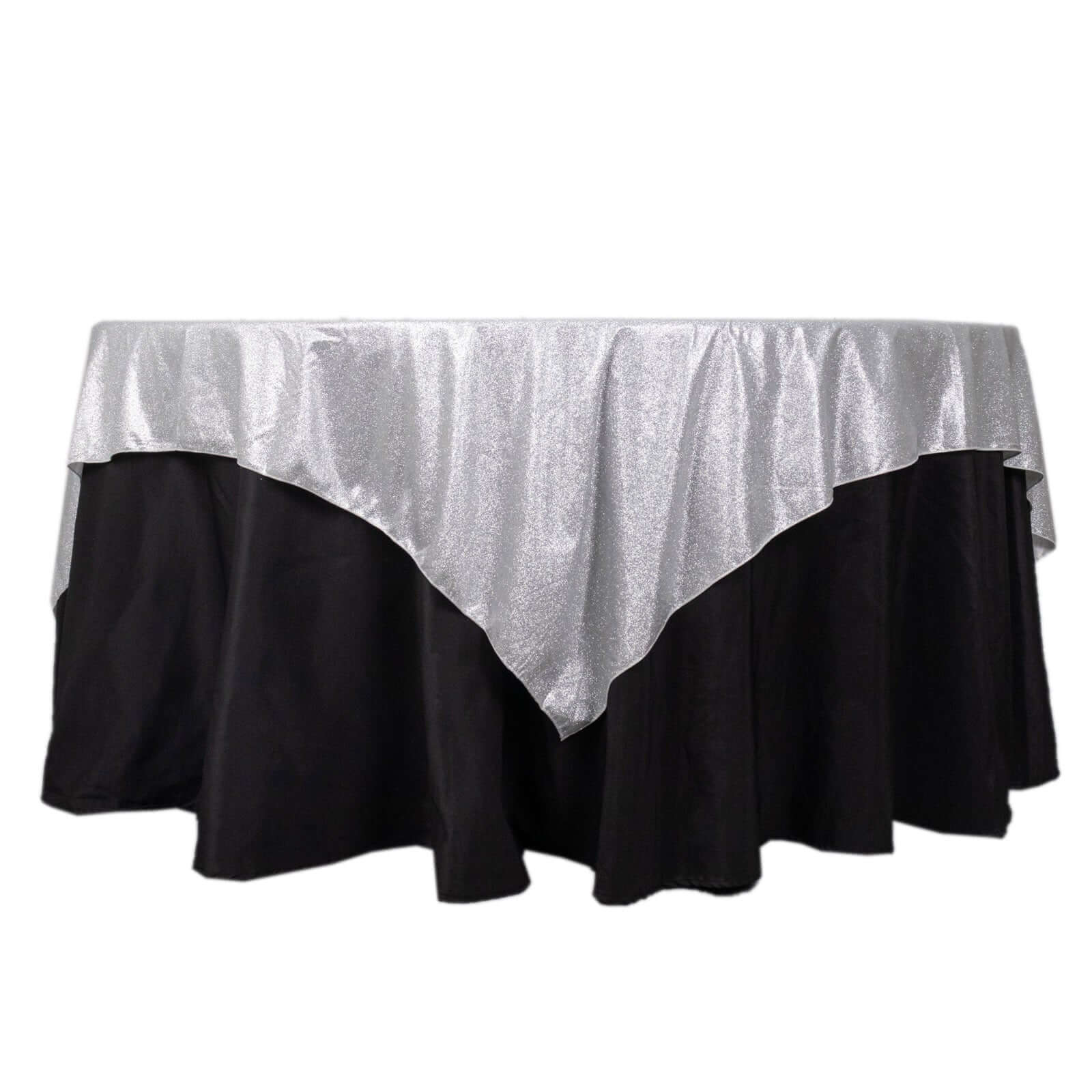 Polyester 72"x72" Table Overlay Square Tablecloth Silver - Glitter Sparkle Table Topper