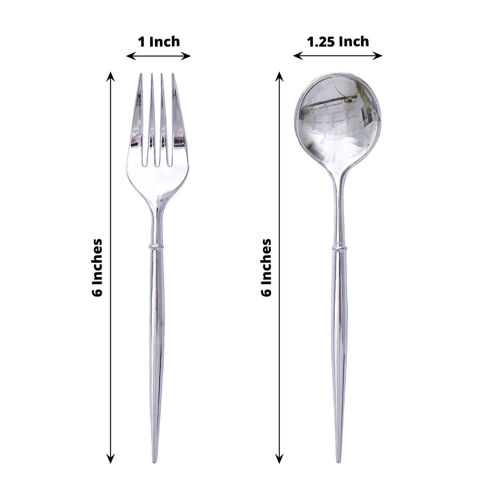 24-Pack Plastic Fork and Spoon Set Metallic Silver - Heavy Duty Disposable Modern Utensils 6"