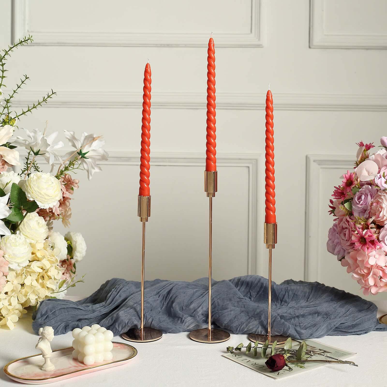 12-Pack Taper Candles Spiral Long Burn Wick Design Terracotta (Rust) - Premium Unscented Wax Dinner Candle Sticks 11"