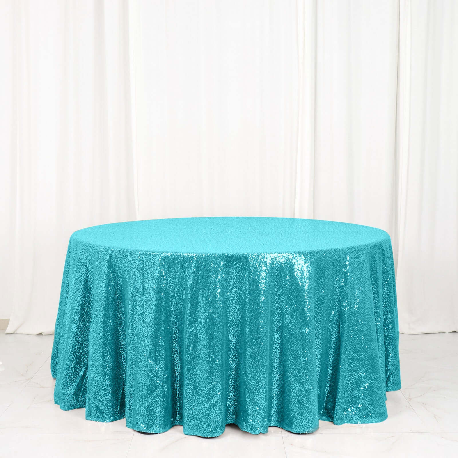 Sequin 120" Round Tablecloth Turquoise - Seamless Glittering Table Cover
