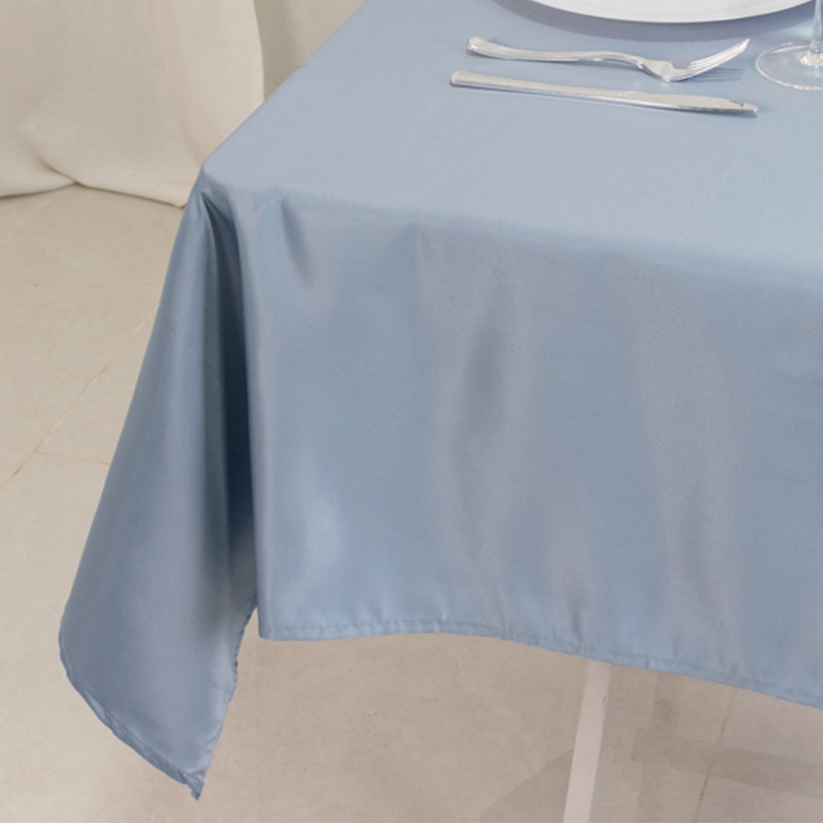Lamour Satin 54"x54" Table Overlay Square Tablecloth Dusty Blue - Durable & Silk-Like Table Cover