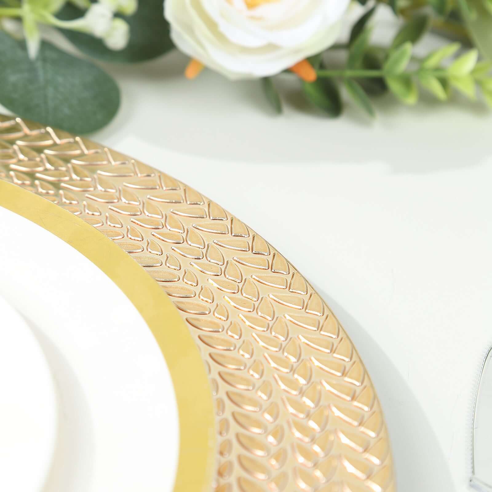 6-Pack Acrylic Round Charger Plates 13" in Gold with Wheat Pattern Rim, Stylish Dinner Party Charger Tableware