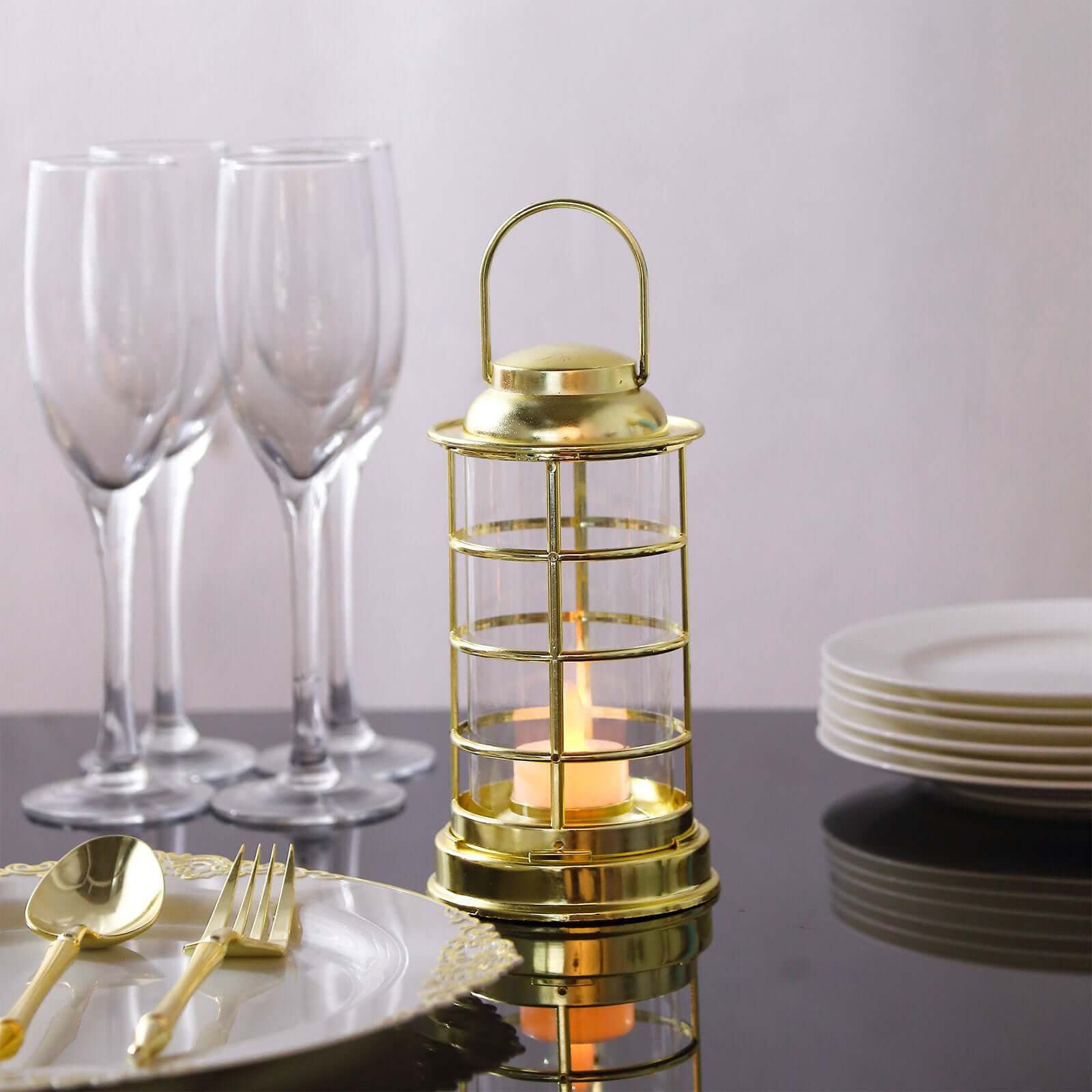 3-Pack LED Tealight Candles Decorative Gold - Battery Operated Mini Lantern Lamps 7"