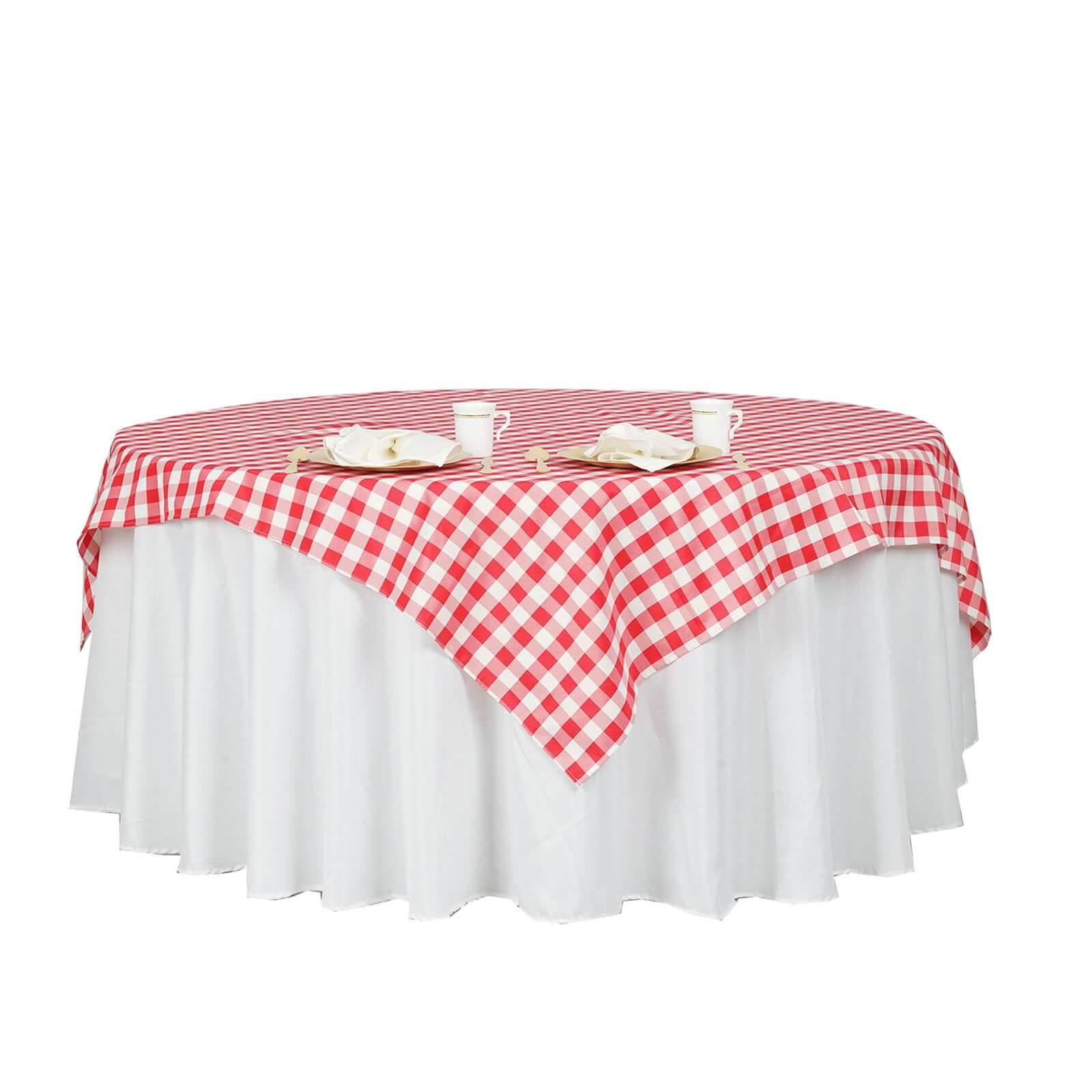 Polyester 70"x70" Table Overlay Square Tablecloth White/Red - Checkered Buffalo Plaid Table Topper