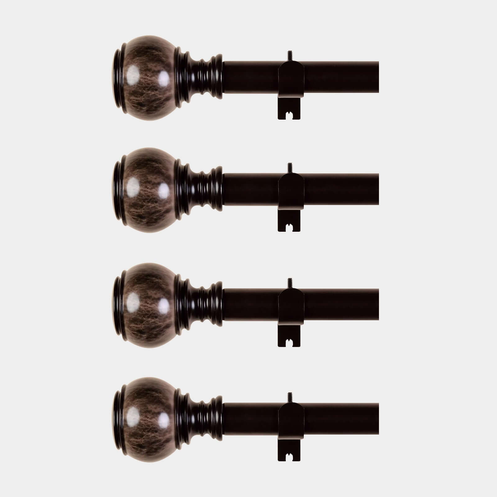 42"-126" Adjustable Curtain Rod Set, Chocolate Brown, Marble Finials