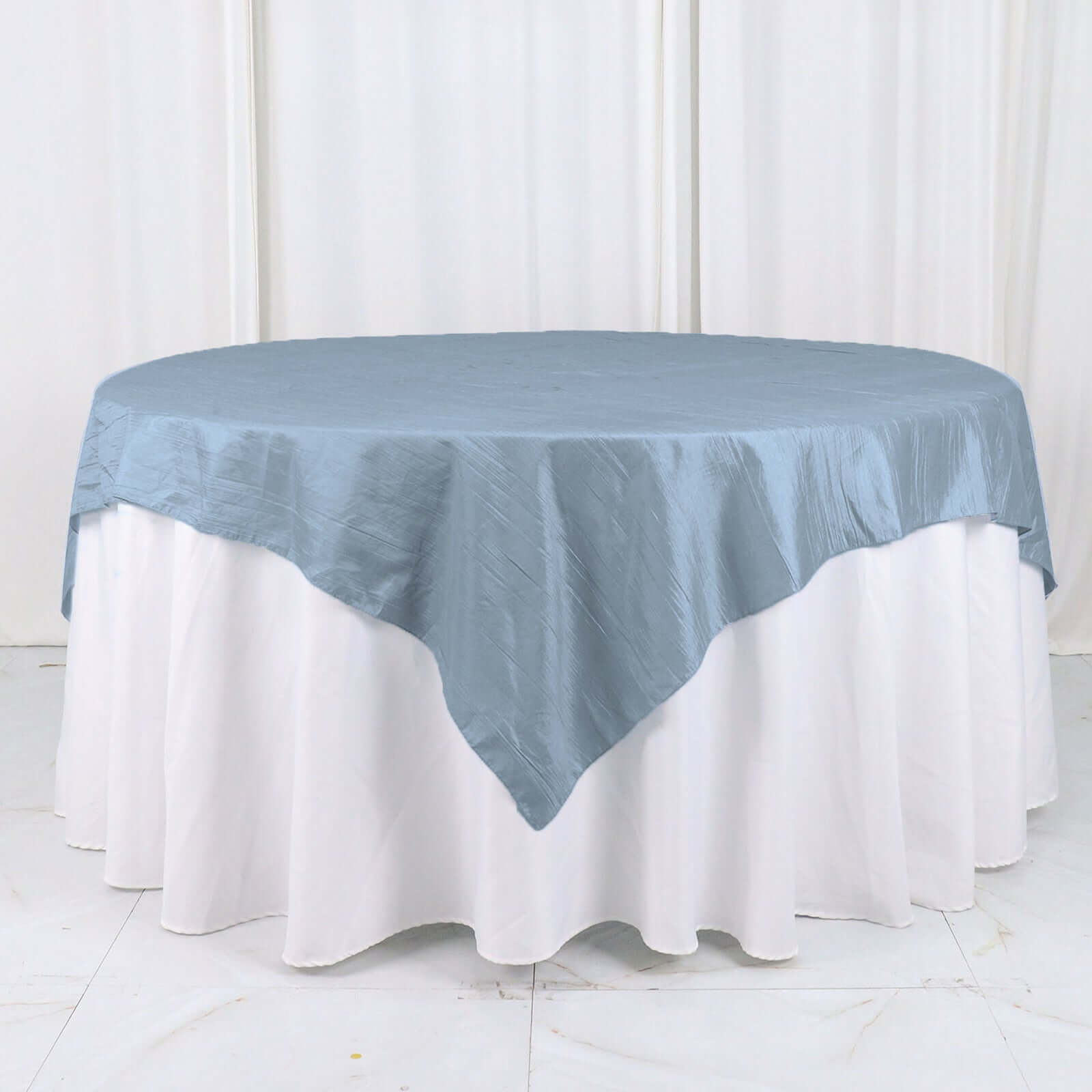 Taffeta 72"x72" Table Overlay Square Tablecloth Dusty Blue - Accordion Crinkle Table Cover