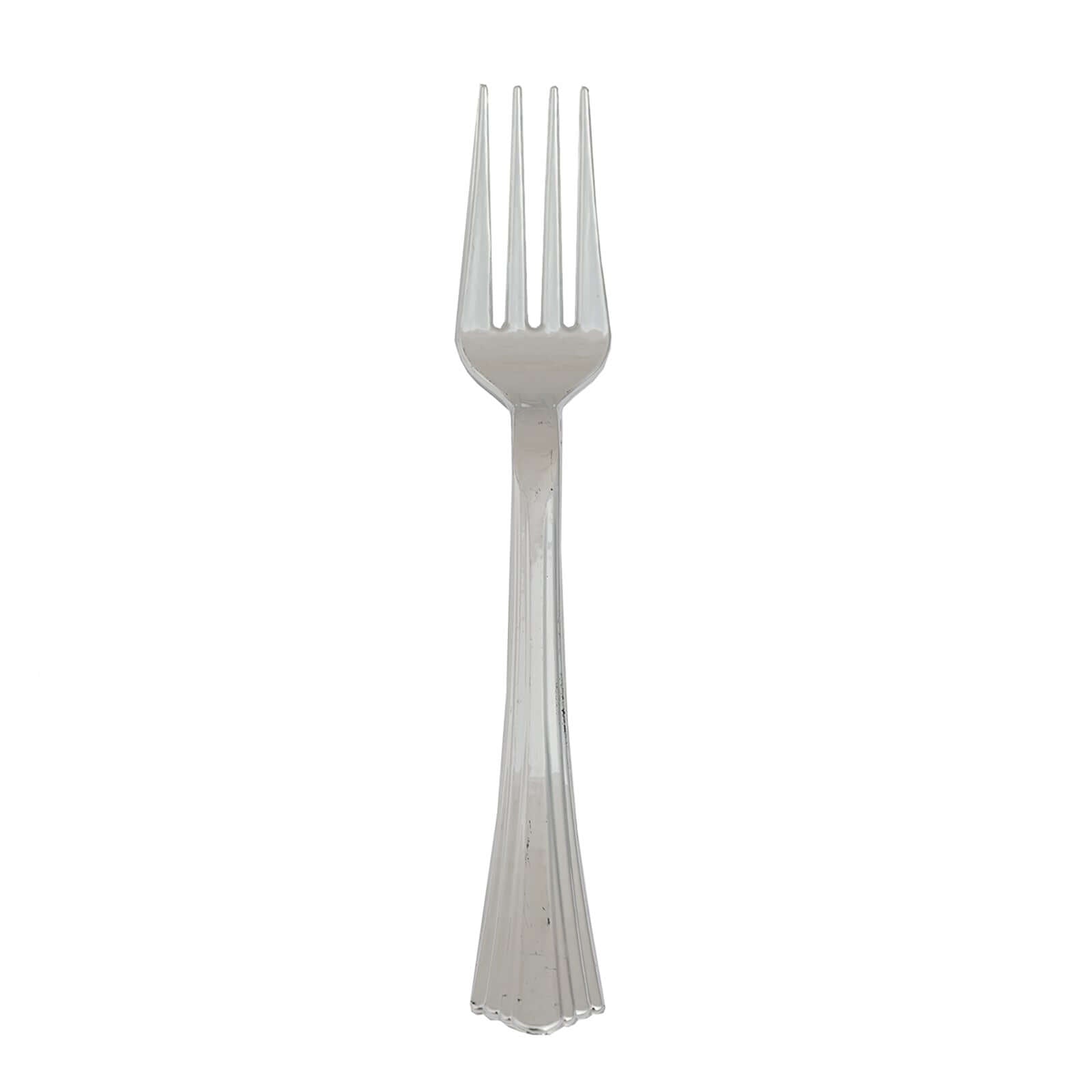 25-Pack Plastic Forks Silver Heavy Duty with Fluted Handles - Durable Disposable Tableware 7"