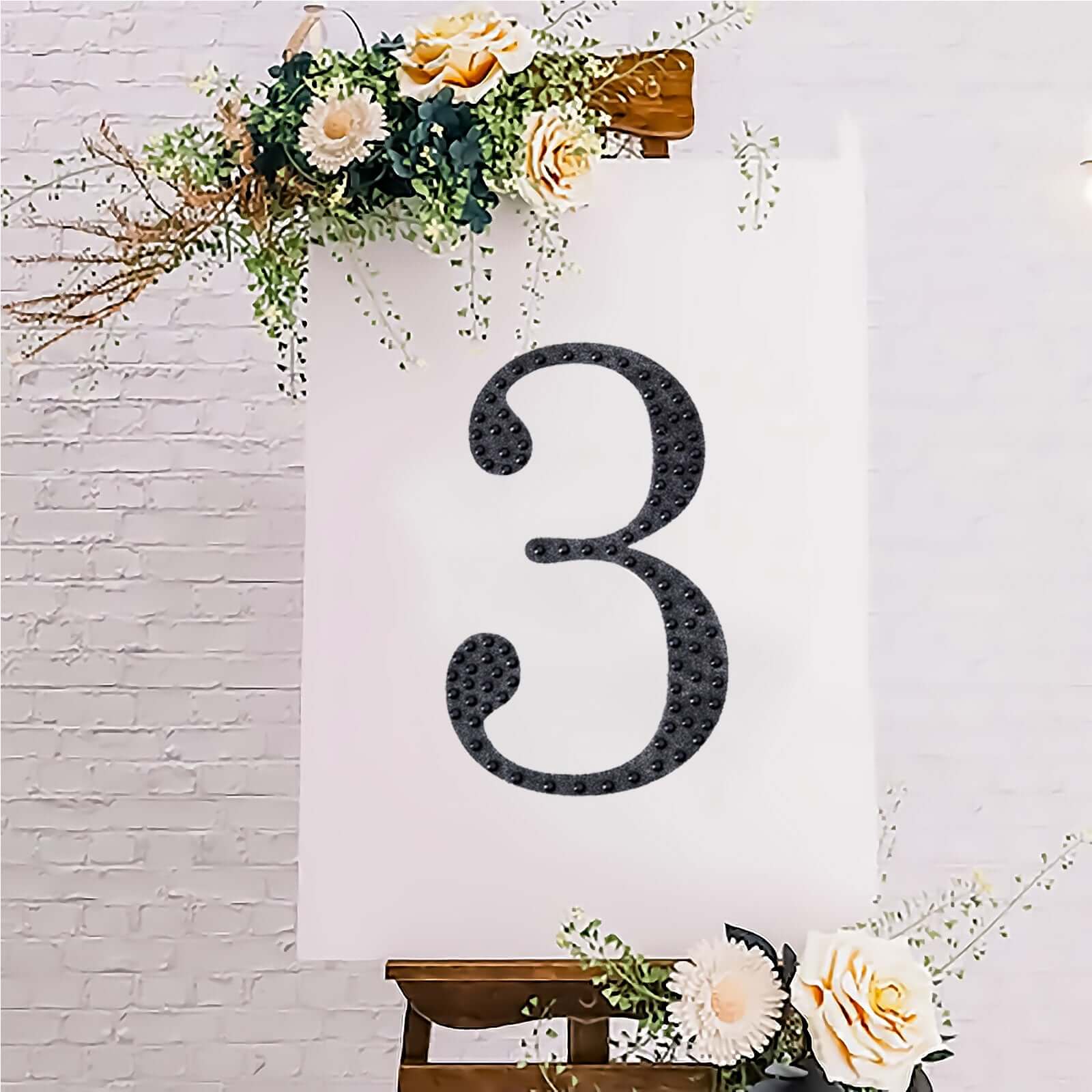 Decorative Rhinestone Number "3" Stickers, Glitter Adhesive Craft Numbers Black DIY Sparkle Embellishments 8"