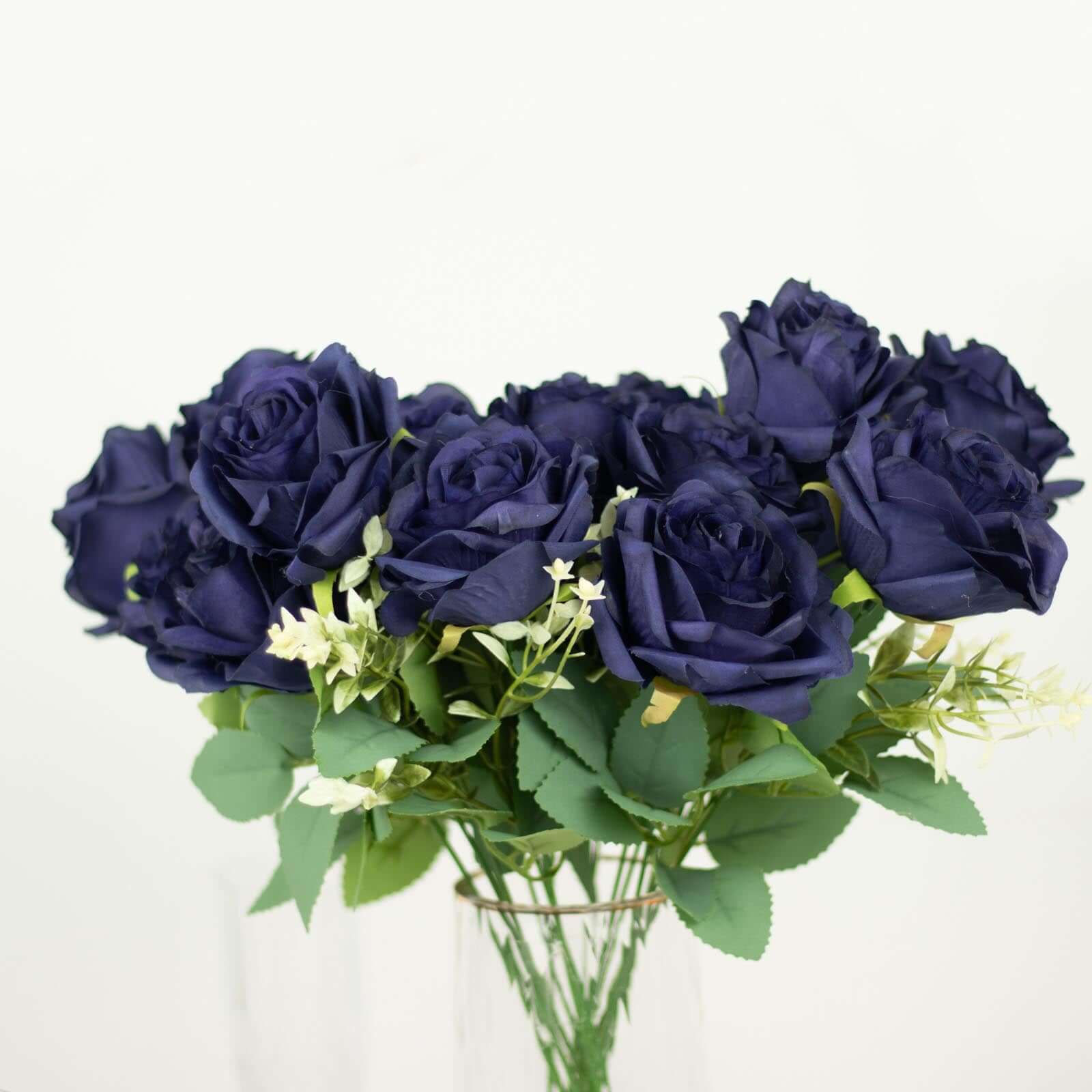 2 Bushes 18" Real Touch Navy Blue Artificial Rose Flower Bouquet, Silk Long Stem Flower Arrangements