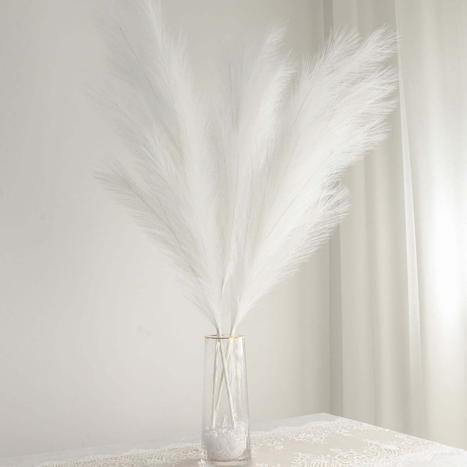 3 Stems Artificial Pampas Grass Decor White - Soft Realistic Faux Ornamental Grass Branches for Rustic Boho Chic Backdrops Floral Styling & Vase Displays 44"