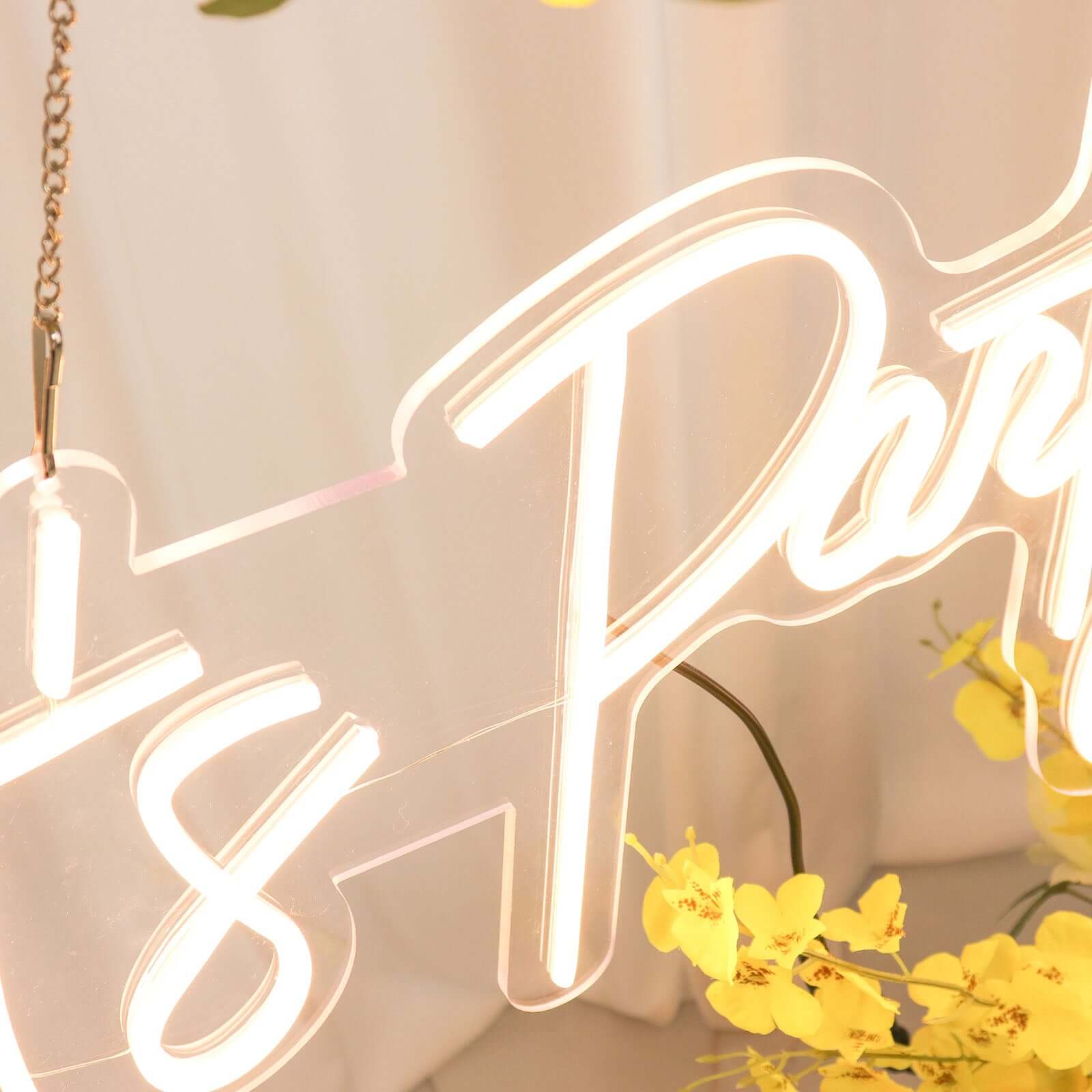 23" Let's Party Neon Light Sign, LED Reusable Wall Décor Lights With 5ft Hanging Chain