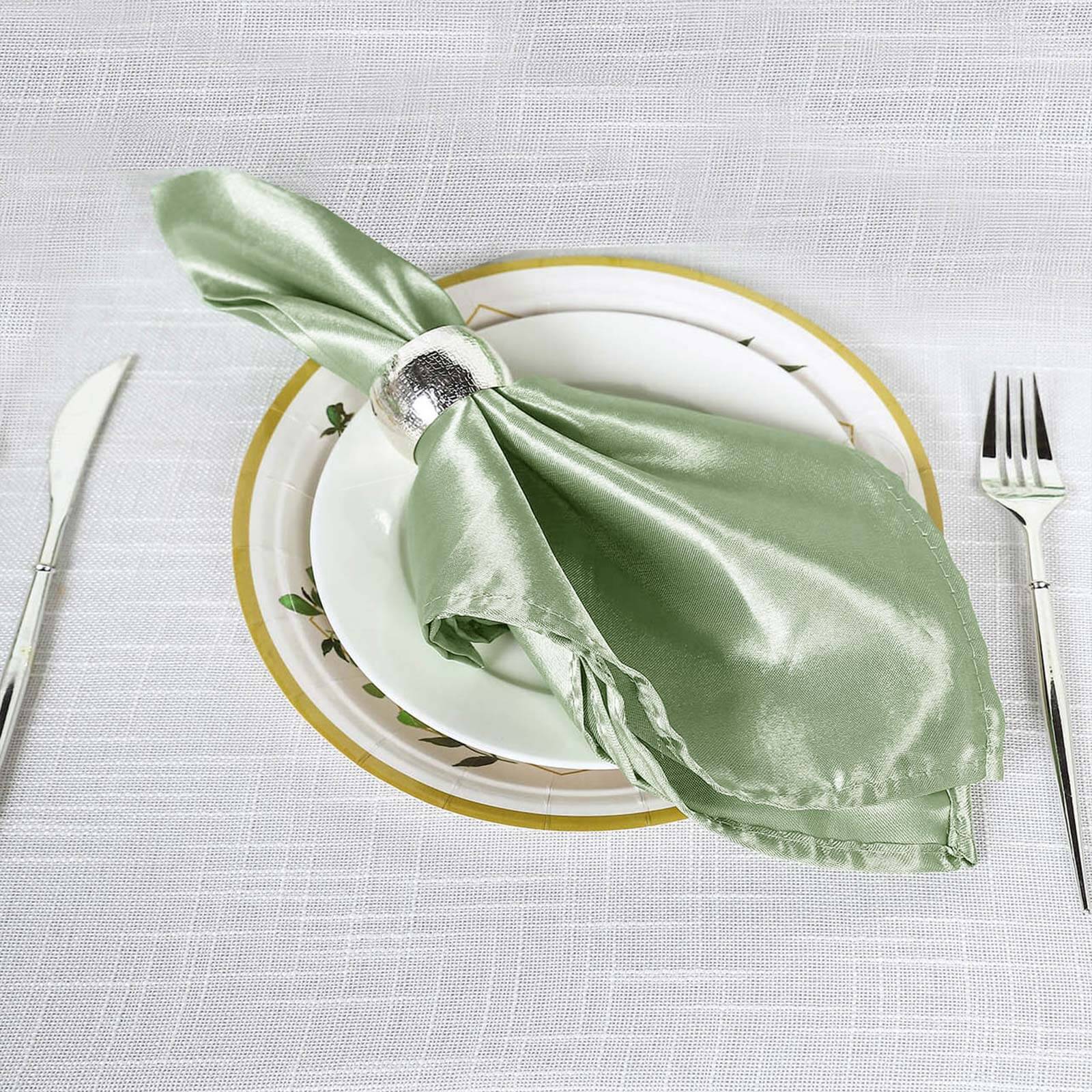 5 Pack Satin 20"x20" Napkins Sage Green - Luxurious Shine & Smooth Dinner Napkins