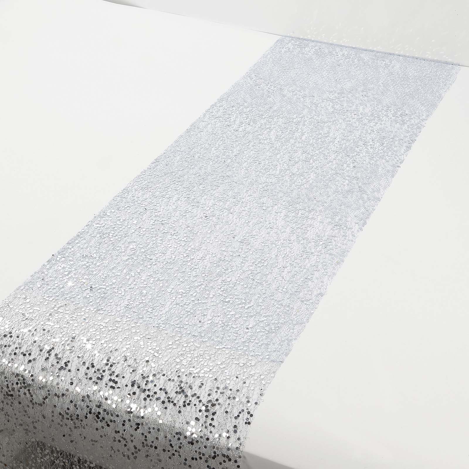 Mesh 11"x108" Table Runner Metallic Silver – Glitter Design for Convenient Event Decoration