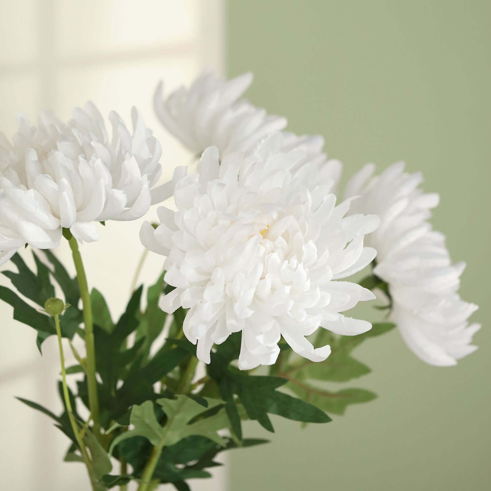 3 Stems White 27" Artificial Silk Chrysanthemum Bouquet Flowers, Large Faux Mum Branches