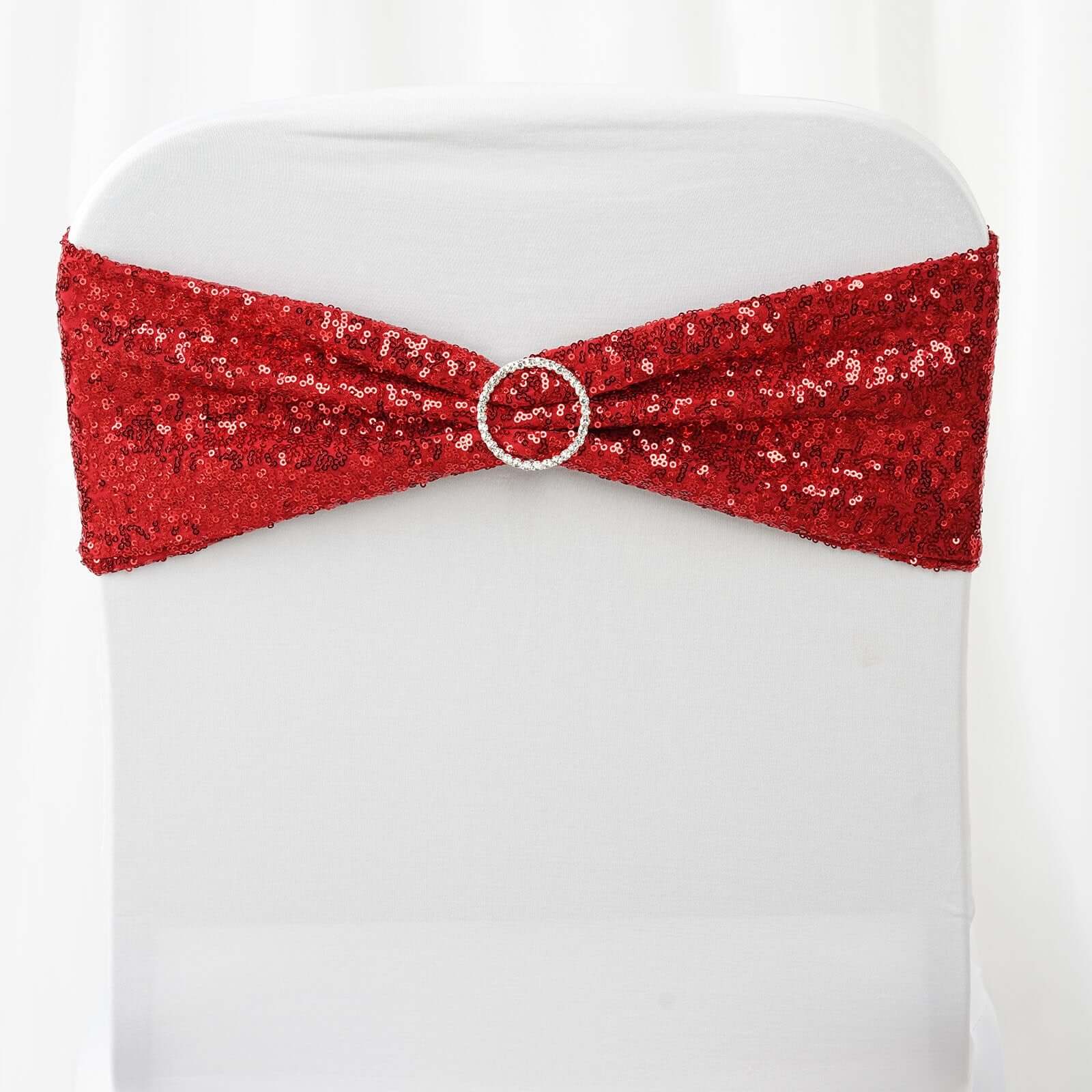 5 Pack Sequin Spandex Chair Sashes Red - Stretch Chair Bands 6"x15"