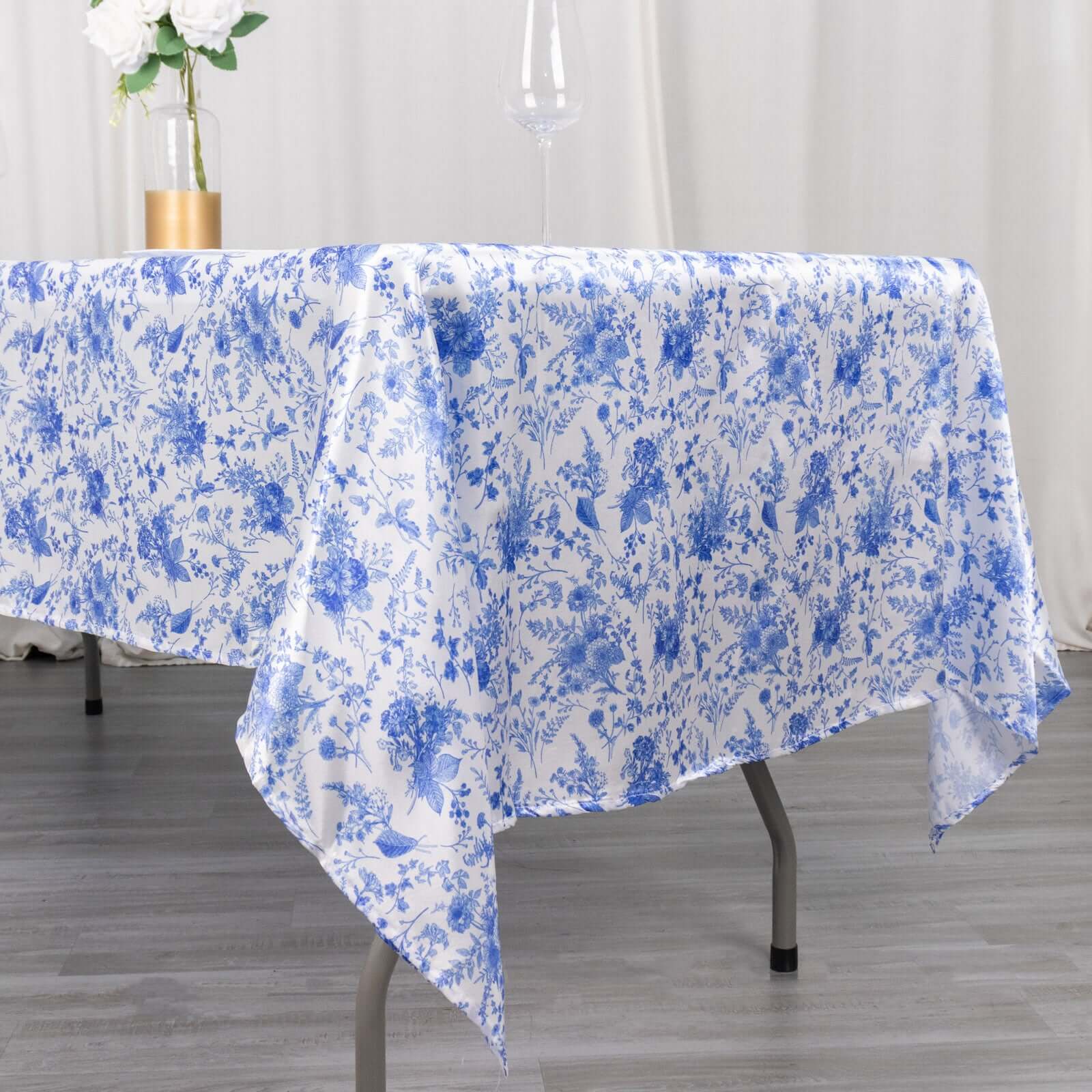 Satin Rectangular 60"x102" Tablecloth White/Blue French Toile Design - Stylish & Wrinkle-Resistant Table Cover