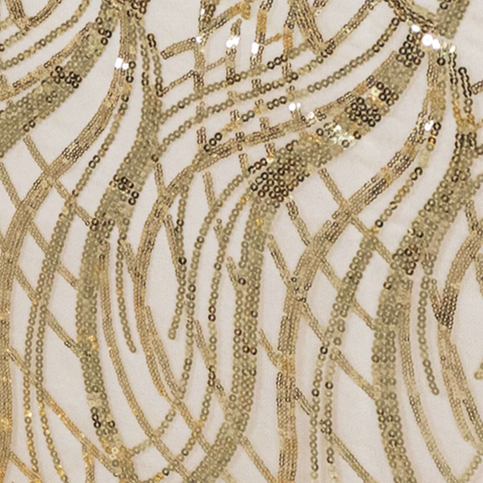 Mesh 90"x156" Rectangle Tablecloth Champagne - Wave Sequin Embroidered Table Cover