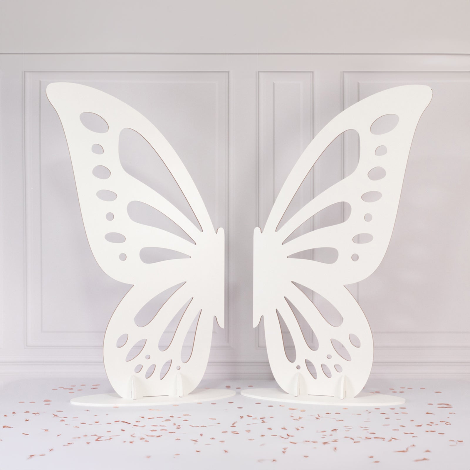 Freestanding Wooden Butterfly Wings Backdrop, Large Butterfly Cut-Out Stand Photo Prop - White, 4.5ftx3.5ft