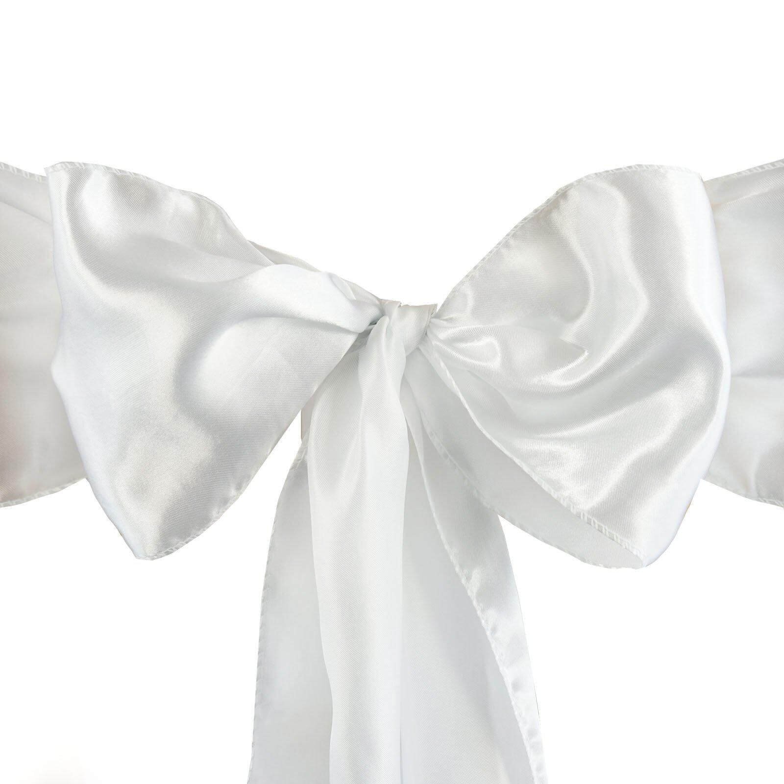 5 Pack Satin Chair Sashes White - Durable Chair Bows with Shiny Finish for Classy Event Chair Decor 6"x106"