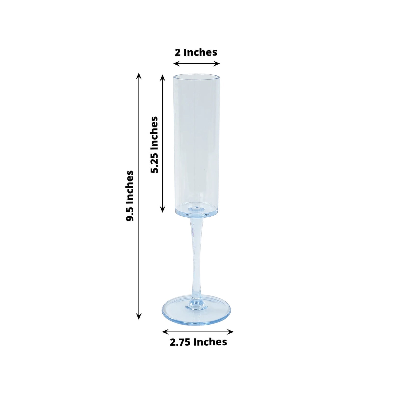 6-Pack Plastic Wine Mimosa Goblets Transparent Dusty Blue Cylindrical Shape - Reusable Champagne Flute Glasses 9.5" Tall 6oz