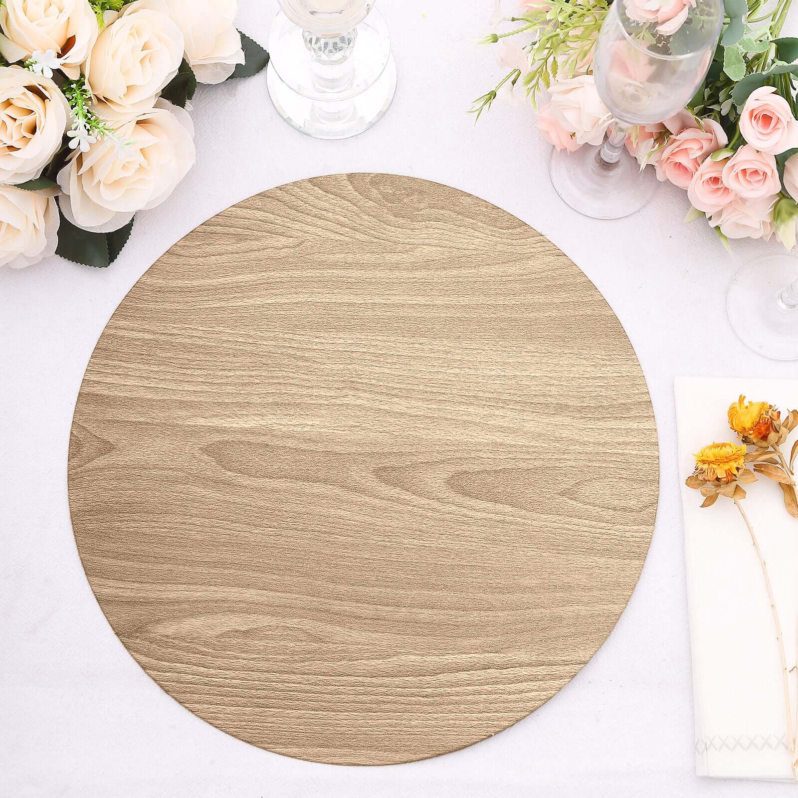 6-Pack Disposable Table Placemats in Natural with Walnut Wood Design - Cardboard Placemats for Rustic & Farmhouse Themes 13"