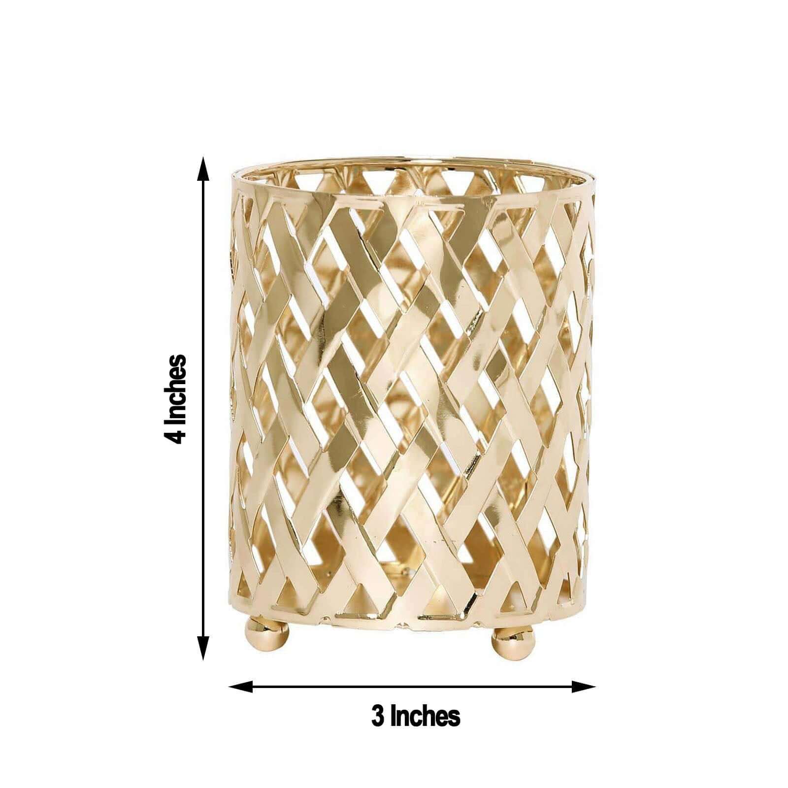 2-Pack Votive Candle Holders Gold Metal Diamond Cut Geometric Design - Perfect for Home Décor and Events 4"