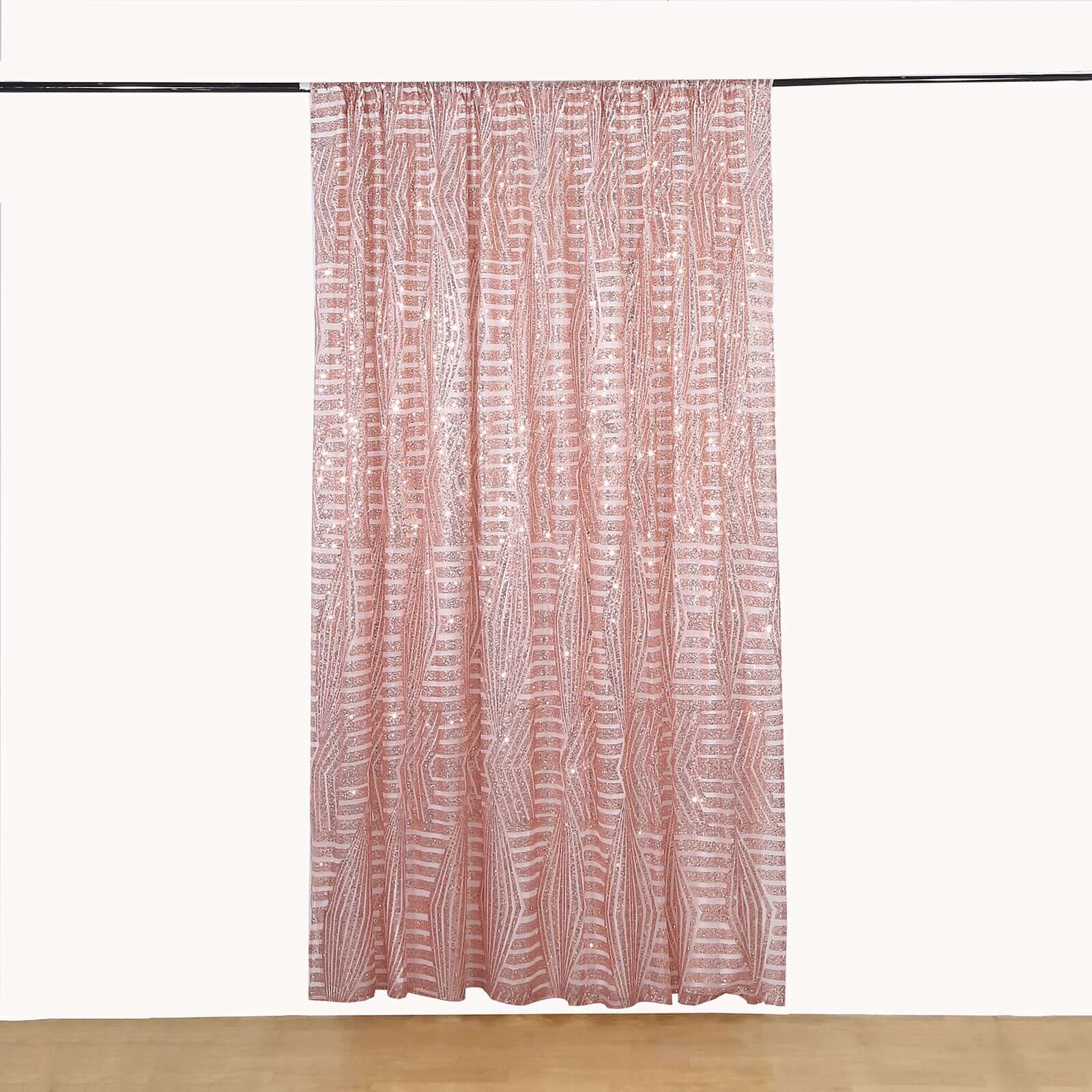 8ftx8ft Rose Gold Geometric Sequin Event Curtain Drapes with Satin Backing, Seamless Opaque Sparkly Backdrop Event Panel in Diamond Glitz Pattern
